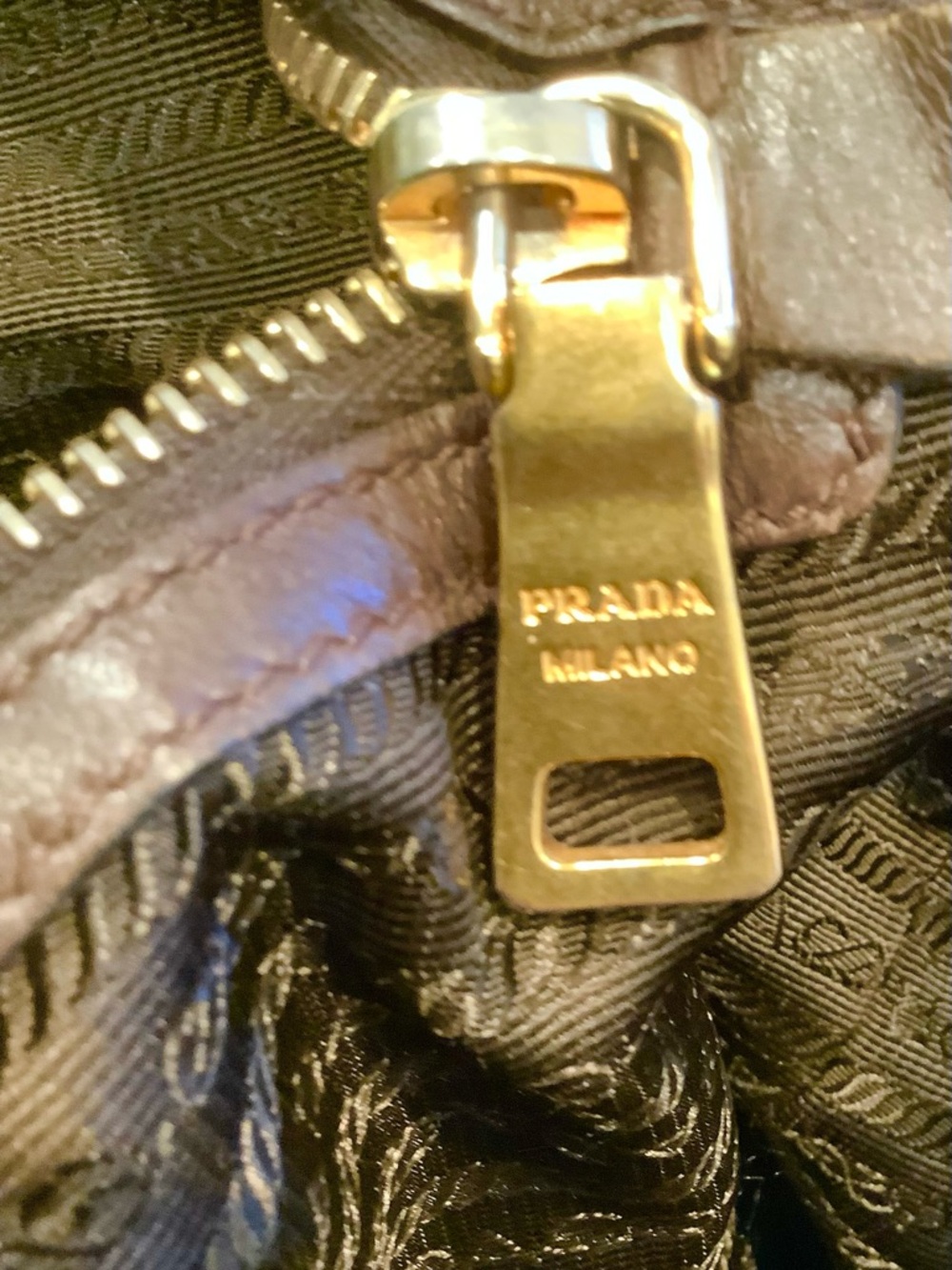 Prada Gaufre Olive Green Nylon Tote w/ Brown Leather Trim. PreLoved w/ sling - Picture 13 of 15